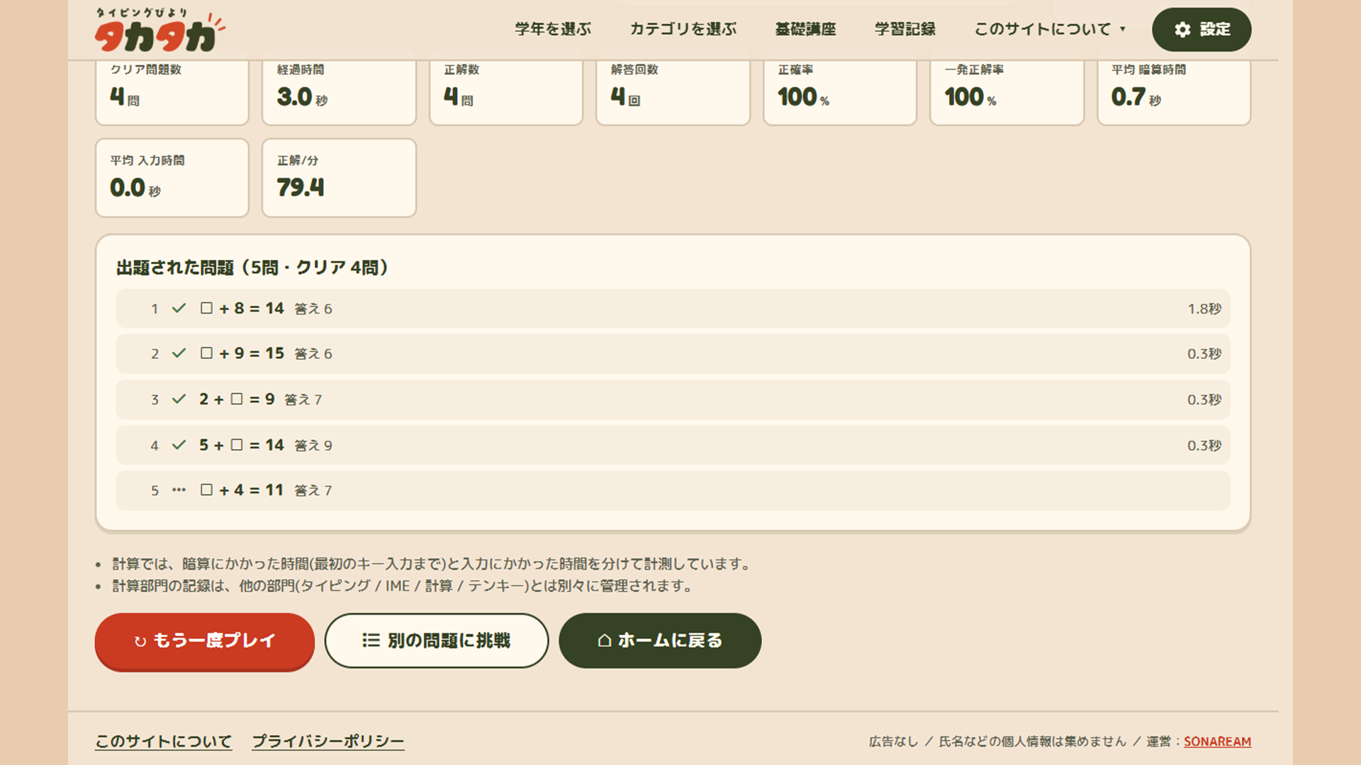 結果画面の出題一覧